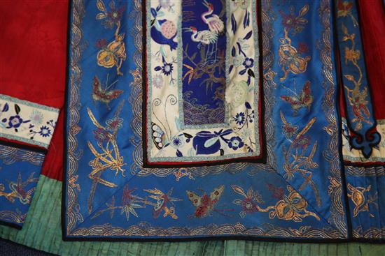 Two Chinese embroidered silk skirts, early 20th century,